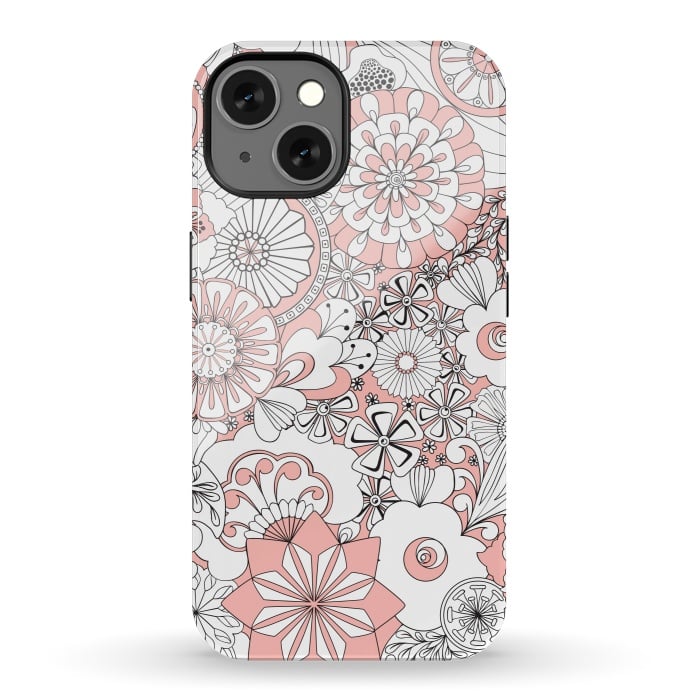 iPhone 13 StrongFit 70s Flowers - Baby Pink and White by Paula Ohreen