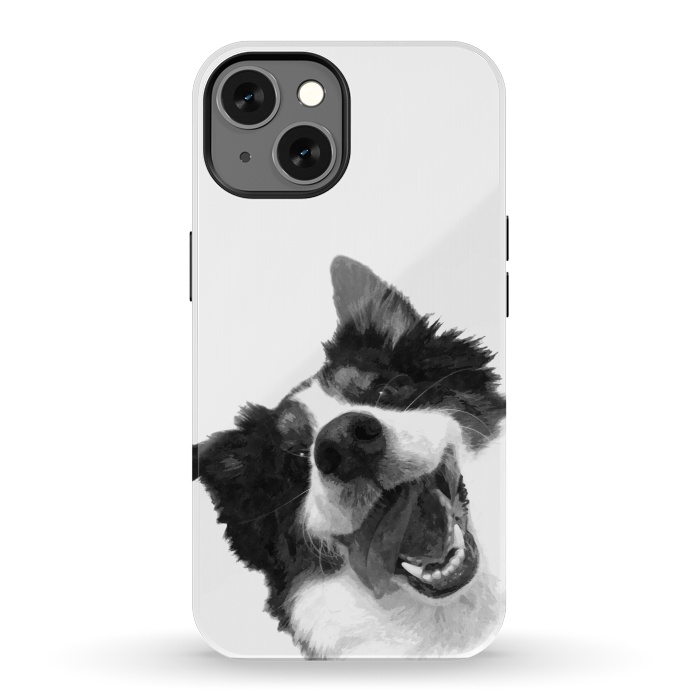iPhone 13 StrongFit Black and White Happy Dog by Alemi