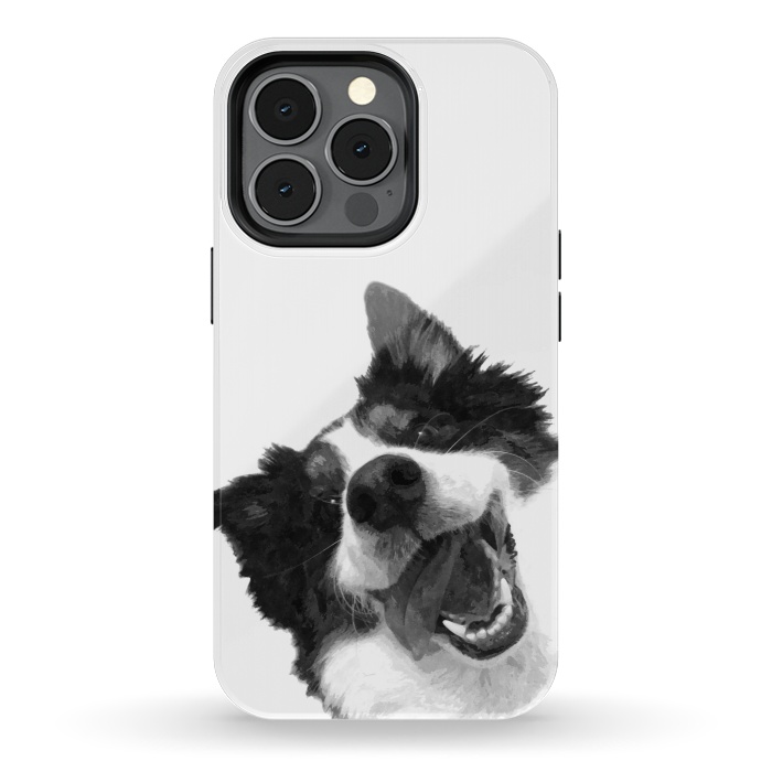 iPhone 13 pro StrongFit Black and White Happy Dog by Alemi