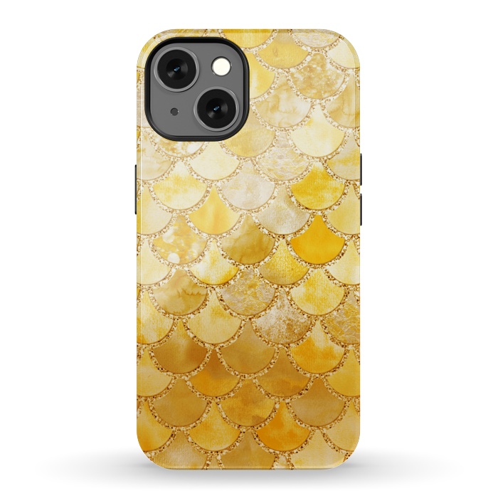 iPhone 13 StrongFit Gold Watercolor Mermaid Scales by  Utart