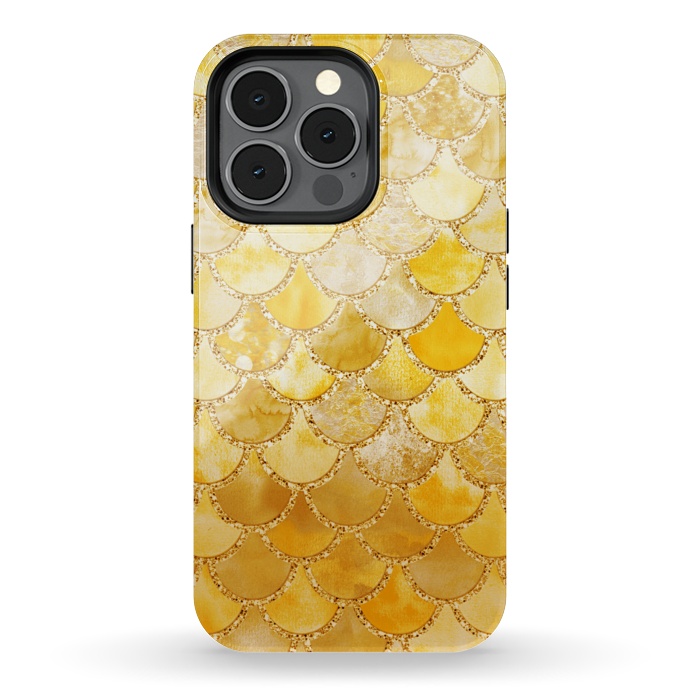 iPhone 13 pro StrongFit Gold Watercolor Mermaid Scales by  Utart