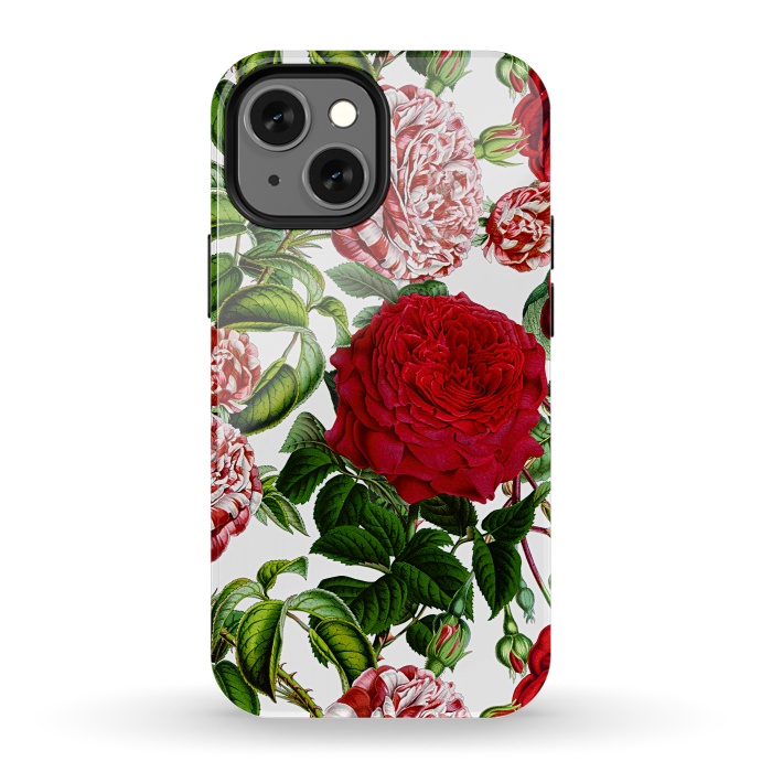 iPhone 13 mini StrongFit Red and White Vintage Roses Pattern by  Utart