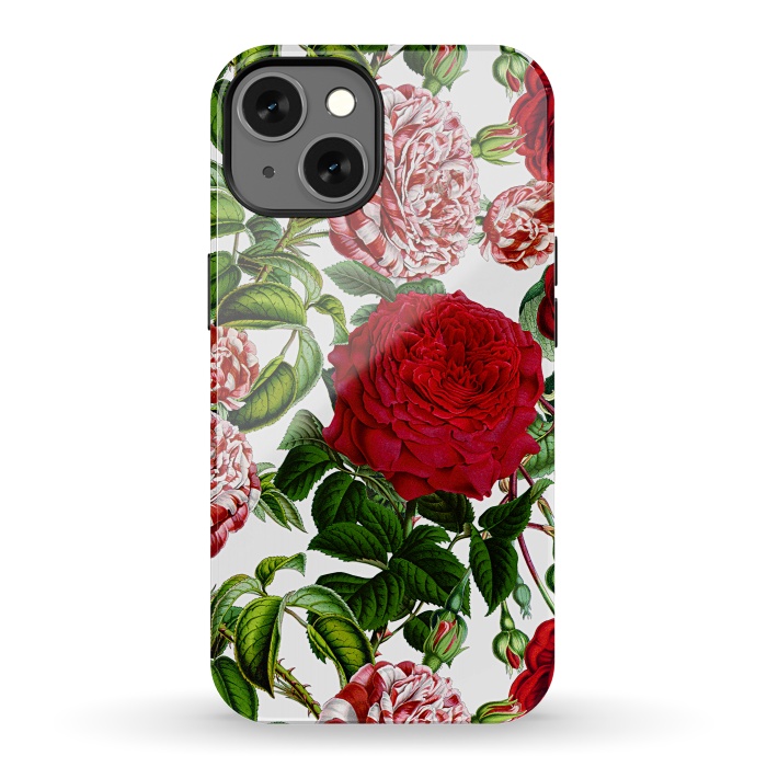 iPhone 13 StrongFit Red and White Vintage Roses Pattern by  Utart