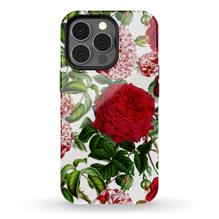 iPhone 13 pro StrongFit Red and White Vintage Roses Pattern by  Utart