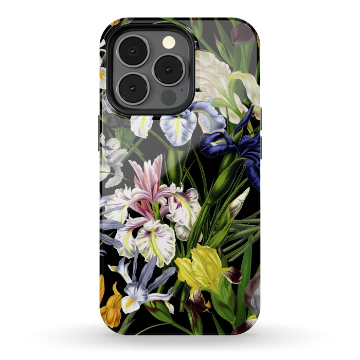 iPhone 13 pro StrongFit Dark Vintage Iris Flowers Pattern by  Utart