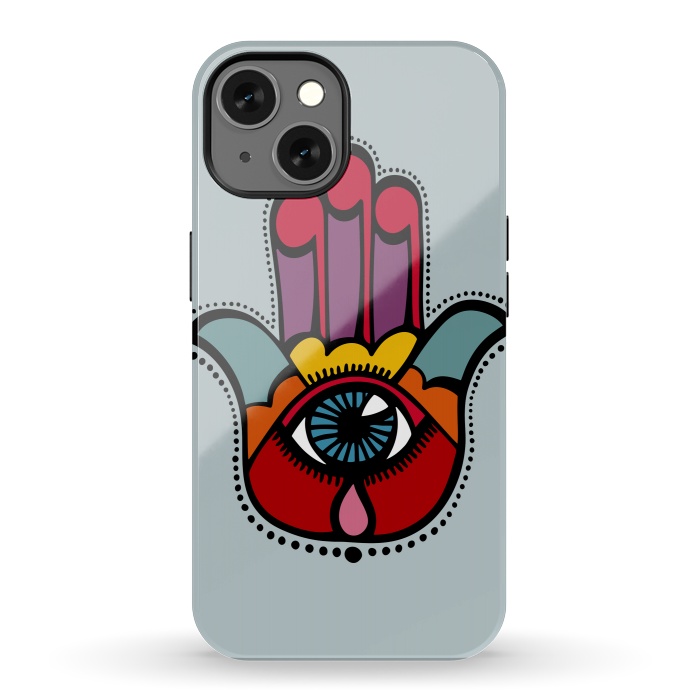 iPhone 13 StrongFit Pop Hamsa over Blue by Majoih