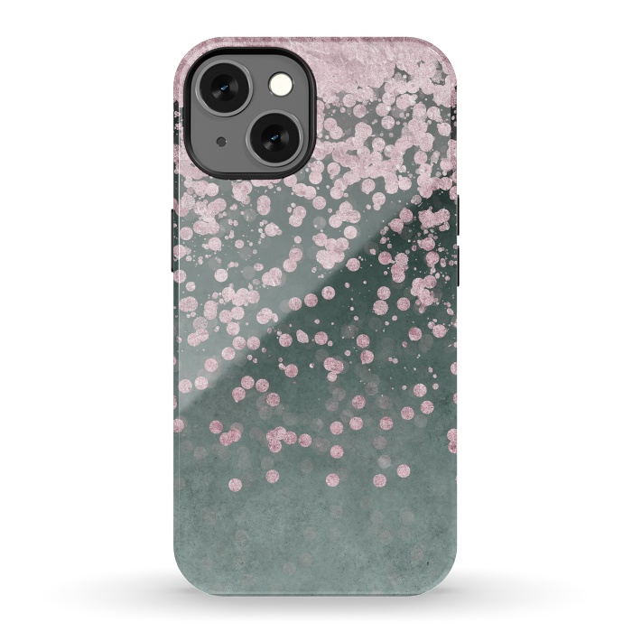 iPhone 13 StrongFit Pink Glitter On Teal 2 by Andrea Haase
