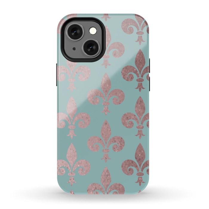 iPhone 13 mini StrongFit Rose Gold Fleur De Lis Pattern 2 by Andrea Haase