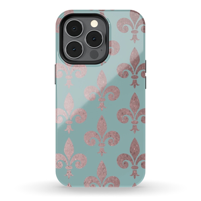 iPhone 13 pro StrongFit Rose Gold Fleur De Lis Pattern 2 by Andrea Haase