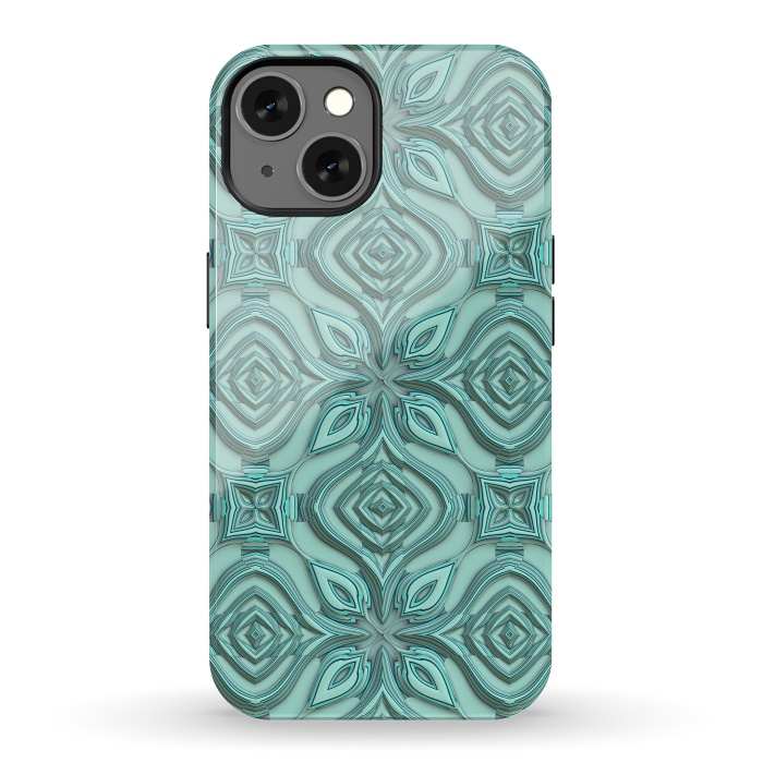 iPhone 13 StrongFit Elegant Green Turquoise Ornament Pattern by Andrea Haase