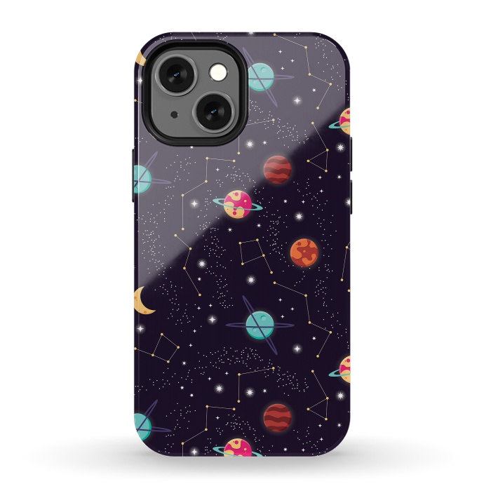 iPhone 13 mini StrongFit Universe with planets and stars seamless pattern, cosmos starry night sky 004 by Jelena Obradovic