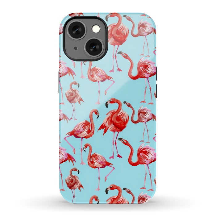 iPhone 13 StrongFit Flamingos on Blue by  Utart