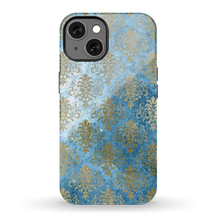 iPhone 13 StrongFit Blue and Gold Trendy Vintage Damask Pattern by  Utart