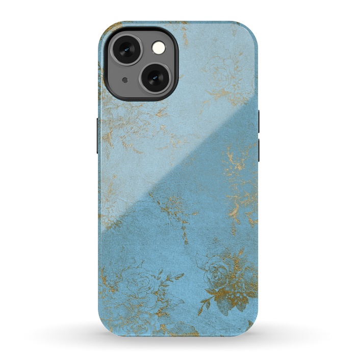 iPhone 13 StrongFit  Gold Damask on Sky Blue  by  Utart