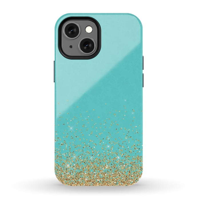 iPhone 13 mini StrongFit Teal and Gold Glitter by  Utart