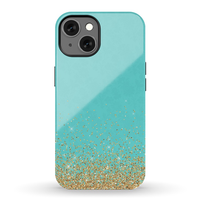 iPhone 13 StrongFit Teal and Gold Glitter by  Utart