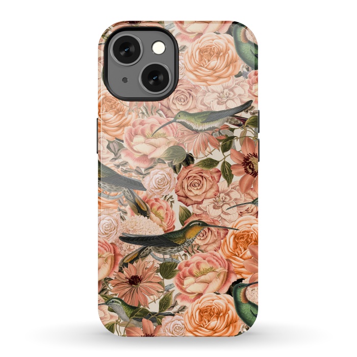 iPhone 13 StrongFit Vintage Flower And Hummingbird Pattern by Andrea Haase