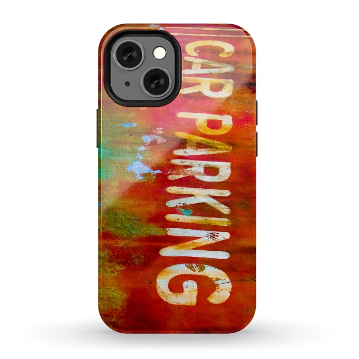 iPhone 13 mini StrongFit Grunge Spray Paint Car Parking Sign by Andrea Haase