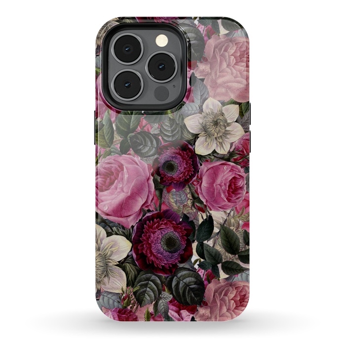iPhone 13 pro StrongFit Purple and Pink Retro Flower Roses Pattern by  Utart