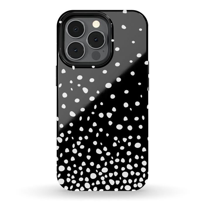 iPhone 13 pro StrongFit White on Black Polka Dot Dance by DaDo ART