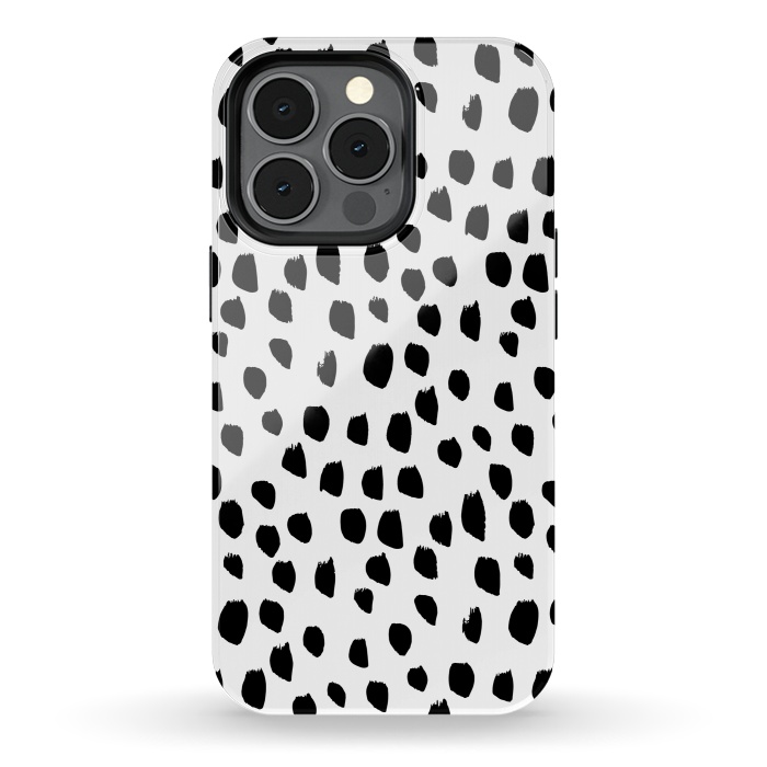 iPhone 13 pro StrongFit Hand drawn black crazy polka dots on white by DaDo ART
