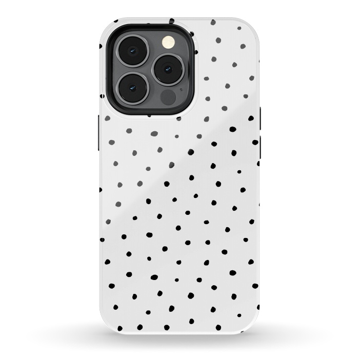 iPhone 13 pro StrongFit Hand drawn little black polka dots on white by DaDo ART