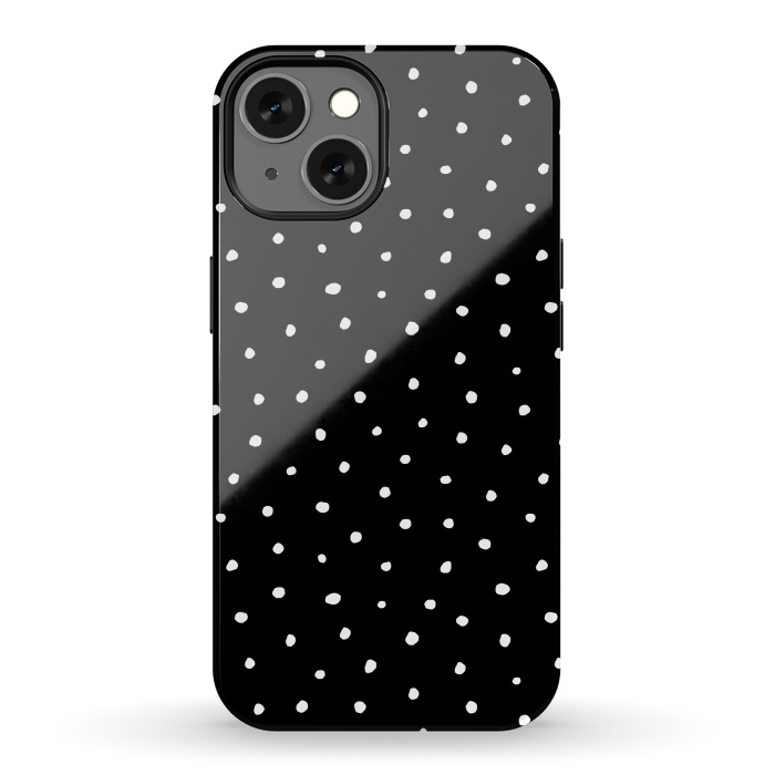iPhone 13 StrongFit Hand drawn little white polka dots on black by DaDo ART