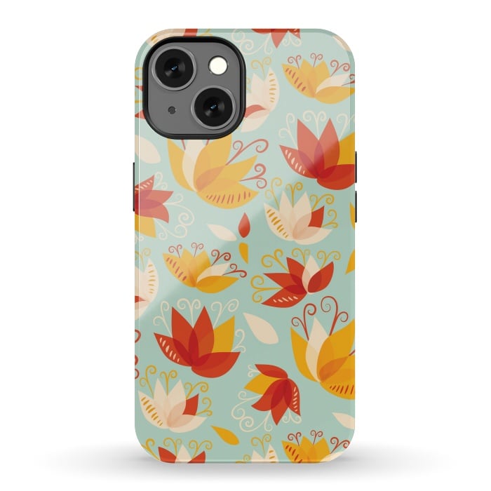 iPhone 13 StrongFit Whimsical Abstract Colorful Lily Floral Pattern by Boriana Giormova