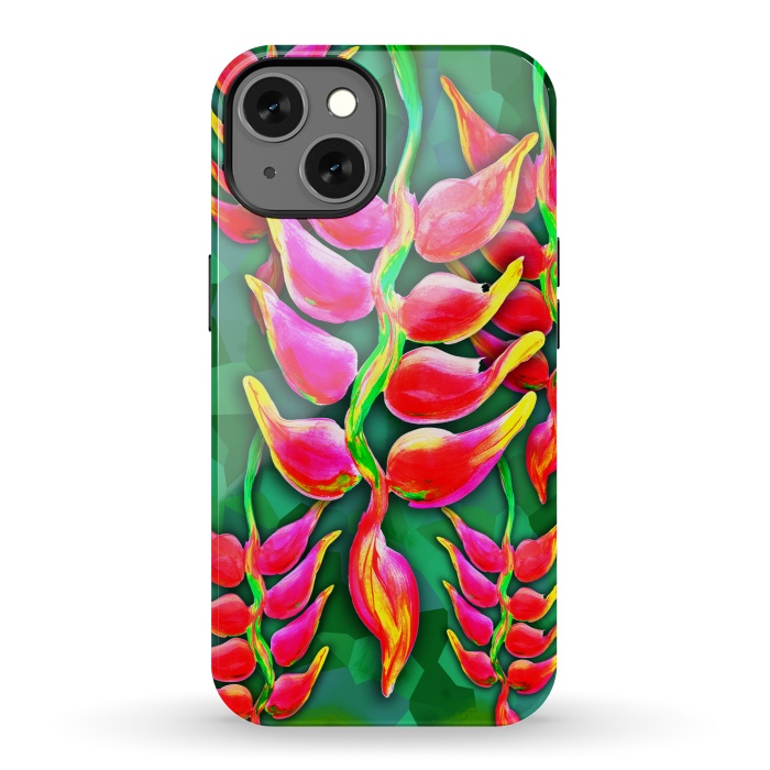 iPhone 13 StrongFit Exotic Flowers Heliconia Pendula Bright Red  by BluedarkArt