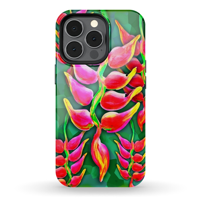 iPhone 13 pro StrongFit Exotic Flowers Heliconia Pendula Bright Red  by BluedarkArt