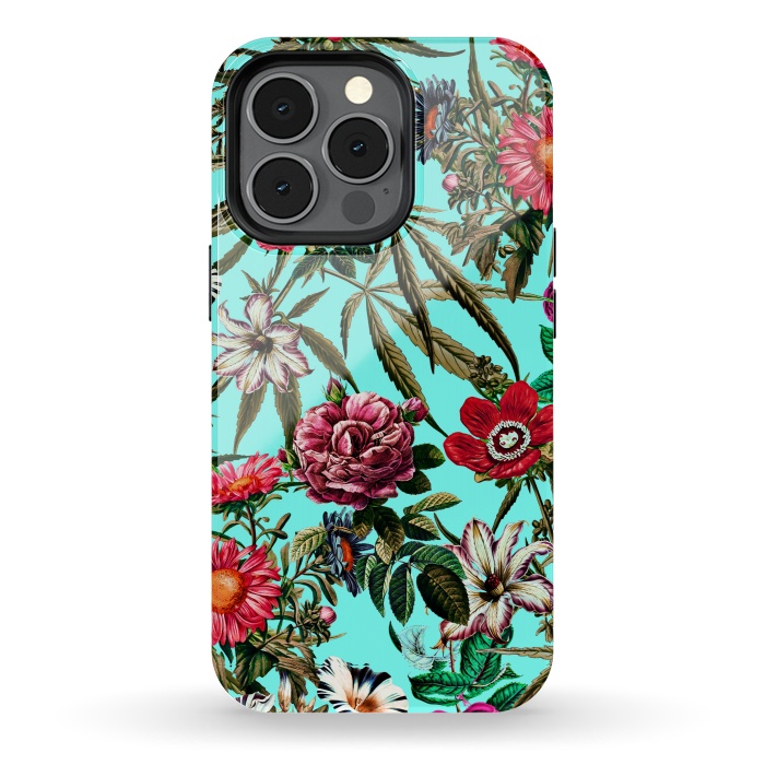iPhone 13 pro StrongFit Marijuana and Floral Pattern II by Burcu Korkmazyurek
