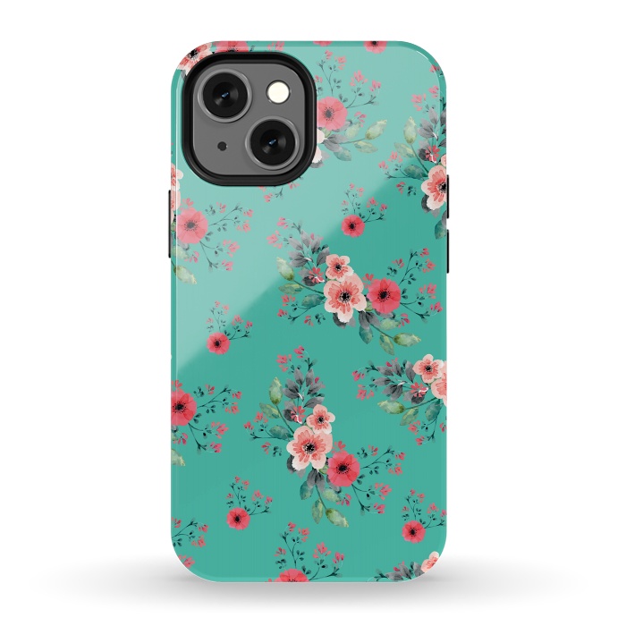 iPhone 13 mini StrongFit Flowers in Aquamarine by Rossy Villarreal