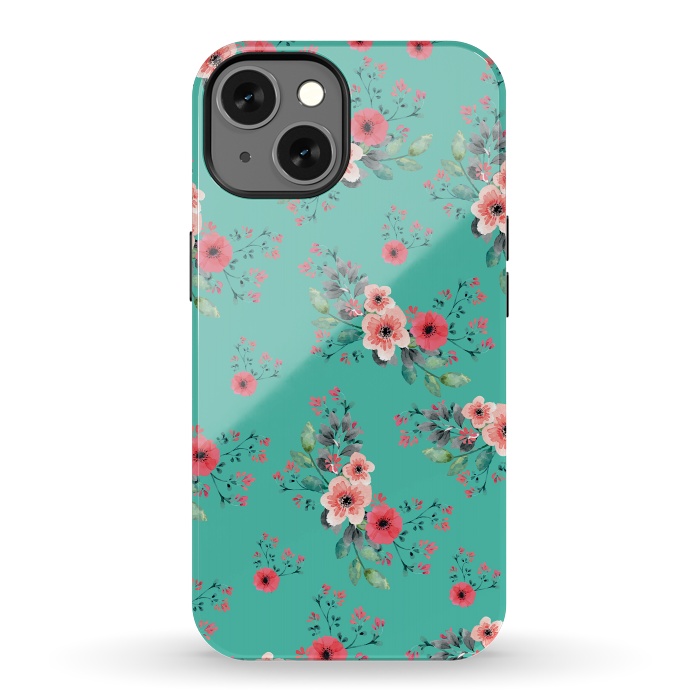 iPhone 13 StrongFit Flowers in Aquamarine by Rossy Villarreal