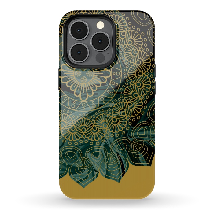 iPhone 13 pro StrongFit Mandala in Green Marble by Rossy Villarreal