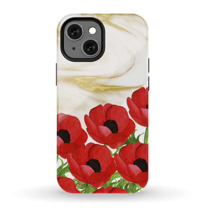 iPhone 13 mini StrongFit Red Flowers on Marbel by Rossy Villarreal