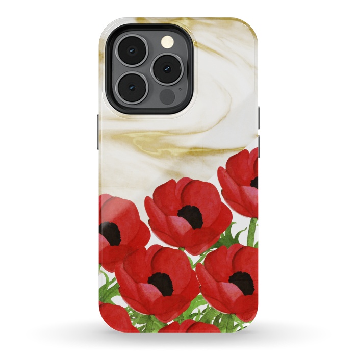 iPhone 13 pro StrongFit Red Flowers on Marbel by Rossy Villarreal