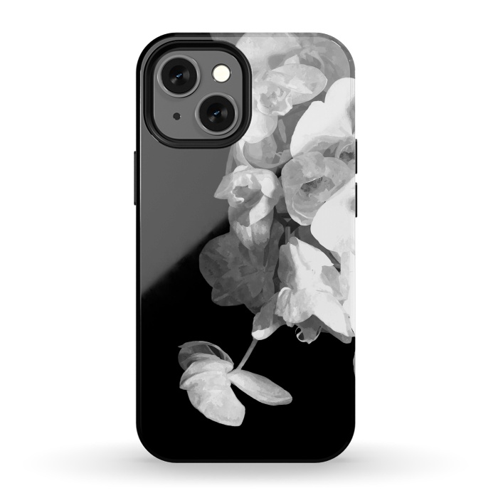 iPhone 13 mini StrongFit White Orchids Black Background by Alemi