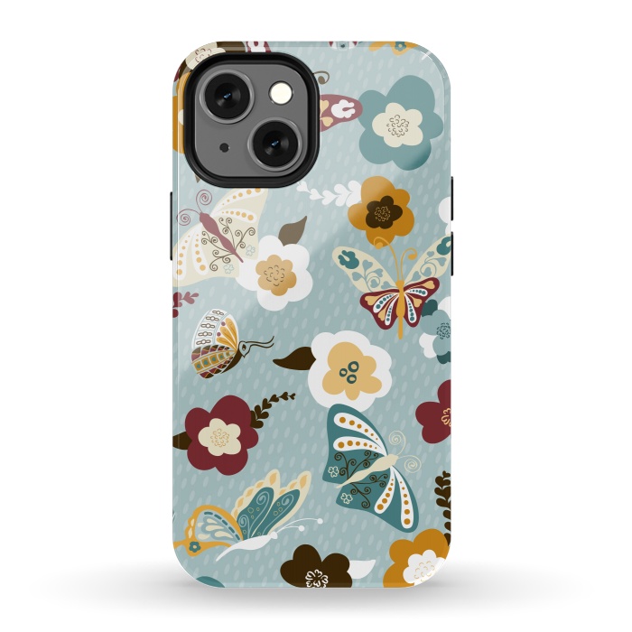 iPhone 13 mini StrongFit Beautiful Butterflies on Dusty Blue by Paula Ohreen