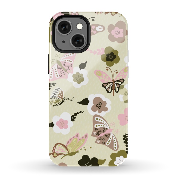 iPhone 13 mini StrongFit Beautiful Butterflies on Mint Green by Paula Ohreen