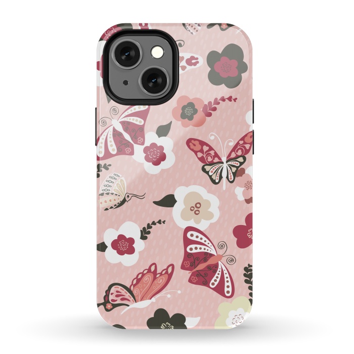 iPhone 13 mini StrongFit Beautiful Butterflies on Dusty Pink by Paula Ohreen