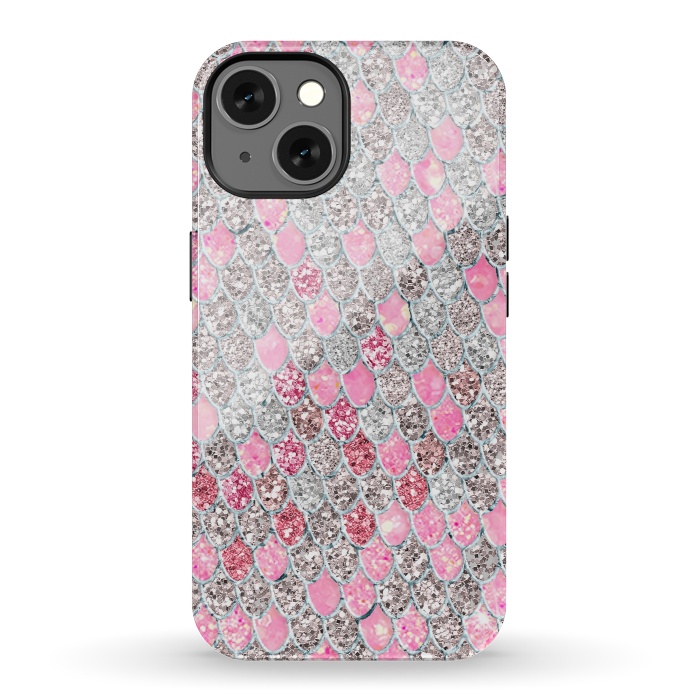 iPhone 13 StrongFit Rose Gold and Silver Sparkling Mermaid Scales  by  Utart