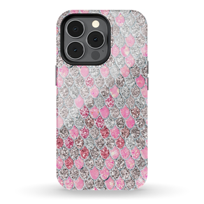 iPhone 13 pro StrongFit Rose Gold and Silver Sparkling Mermaid Scales  by  Utart