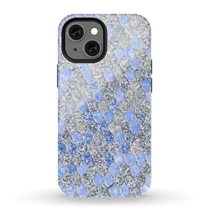 iPhone 13 mini StrongFit Blue and Silver Sparkling Mermaid Scales by  Utart
