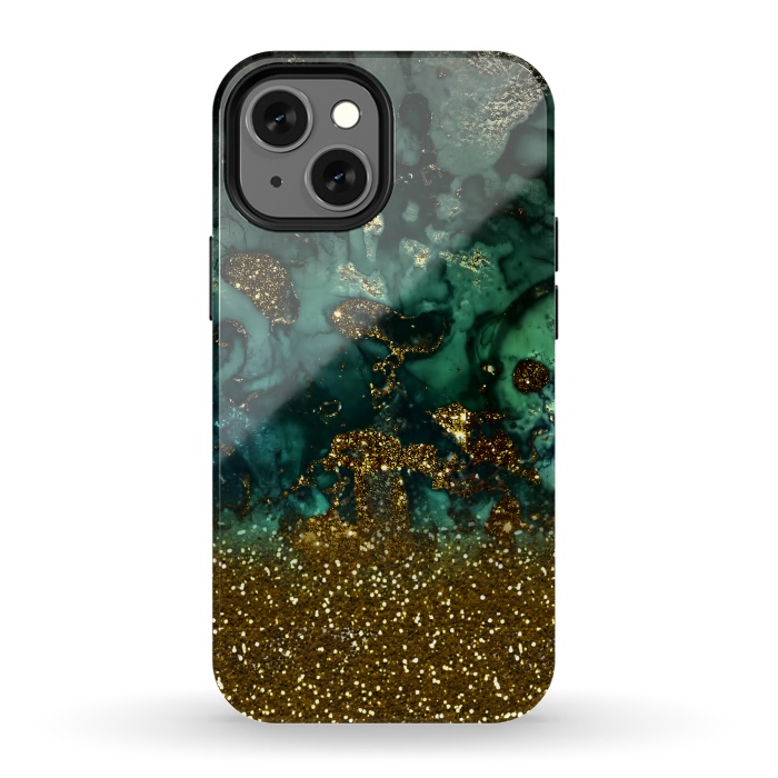 iPhone 13 mini StrongFit Green Malachite Marble and Gold Glitter by  Utart