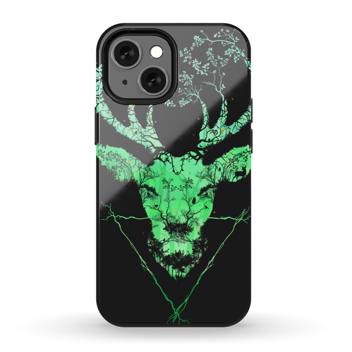 iPhone 13 mini StrongFit Dark Forest Deer by Sitchko