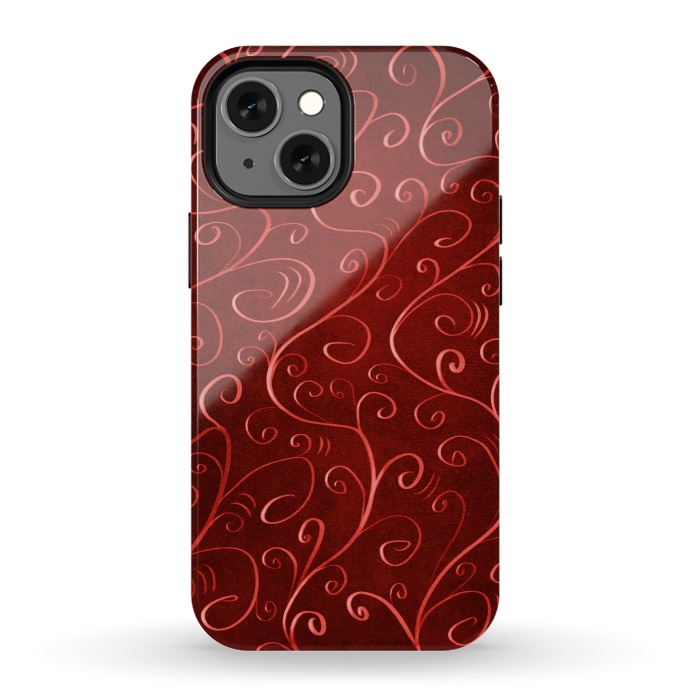 iPhone 13 mini StrongFit Whimsical Elegant Textured Red Swirl Pattern by Boriana Giormova