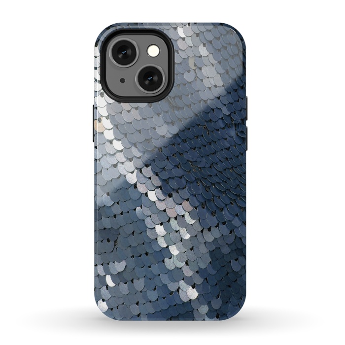 iPhone 13 mini StrongFit Shiny Blue Gray Sequins by Andrea Haase