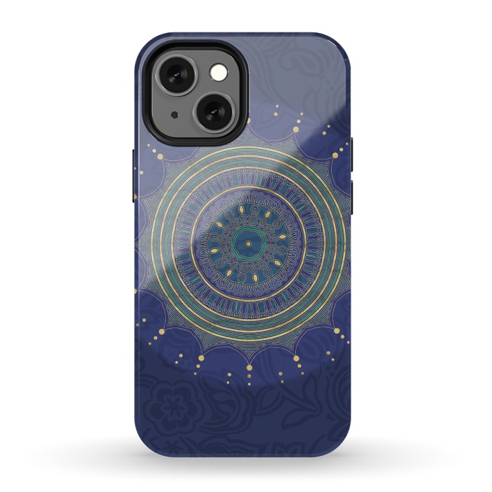 iPhone 13 mini StrongFit Blue Mandala With Gold by Andrea Haase