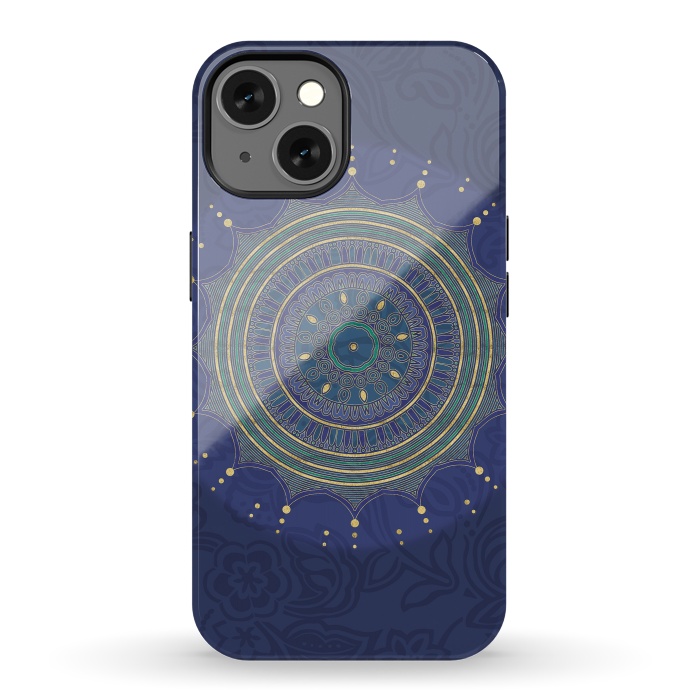 iPhone 13 StrongFit Blue Mandala With Gold by Andrea Haase