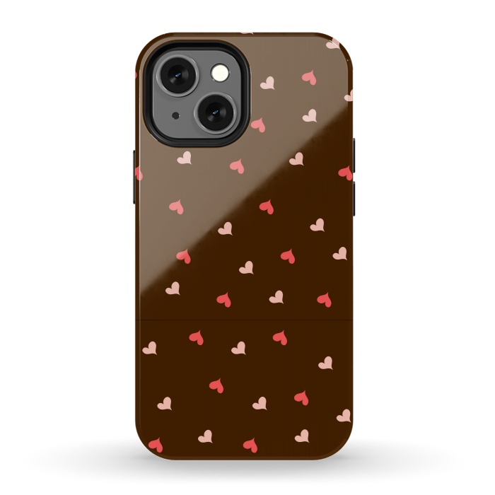 iPhone 13 mini StrongFit red hearts with brown background by MALLIKA